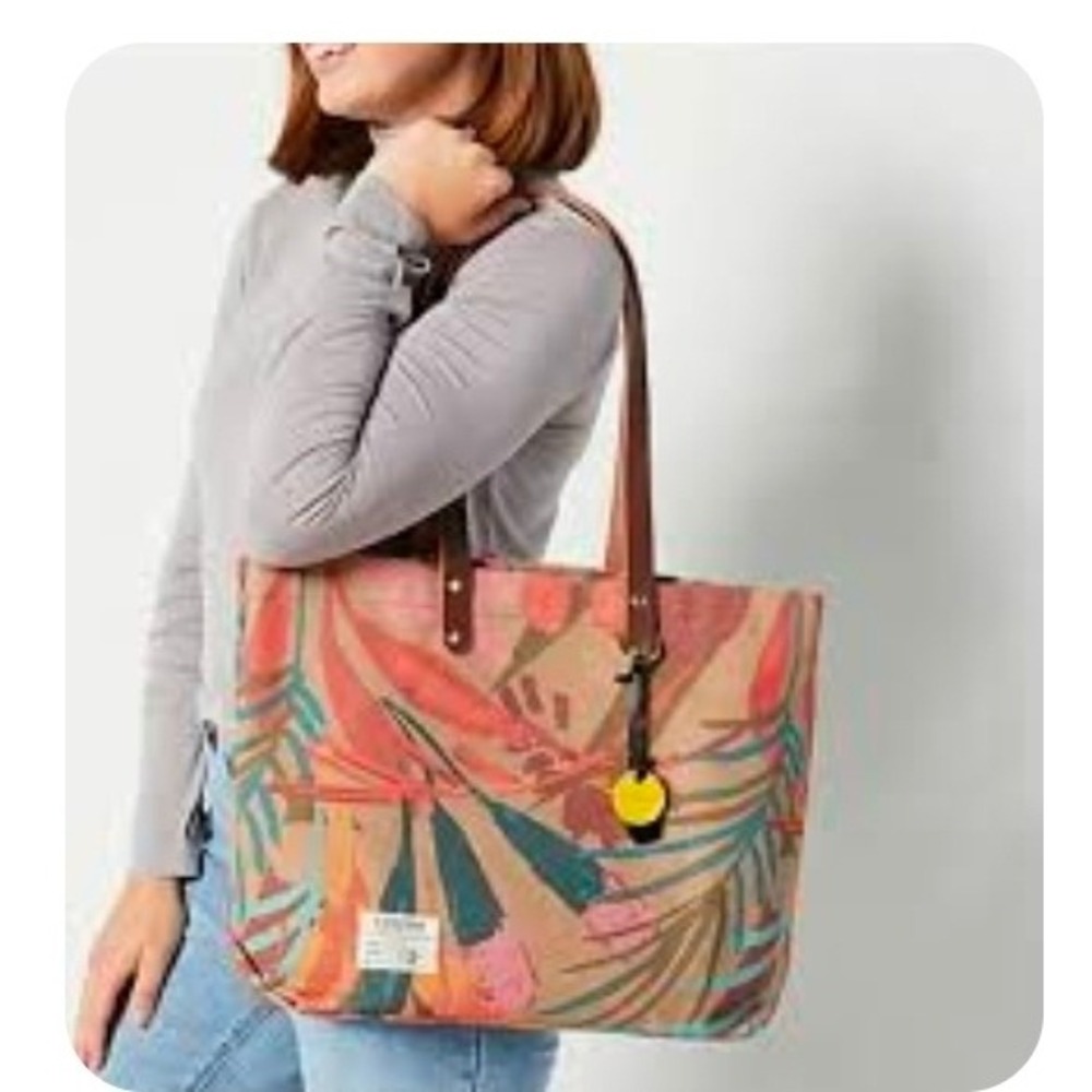 R. Riveter Canvas Tote Bag Floral Botanical Leather Straps Military Spouse